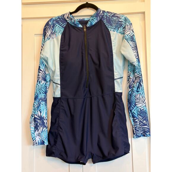 Ladies Rash Guard  Blue longsleeve boy shorts one piece suit XL - Picture 3 of 9